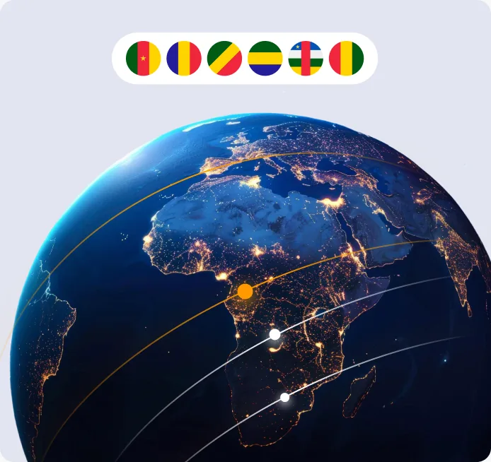 Globe centred on Africa, illustrating transfers from abroad